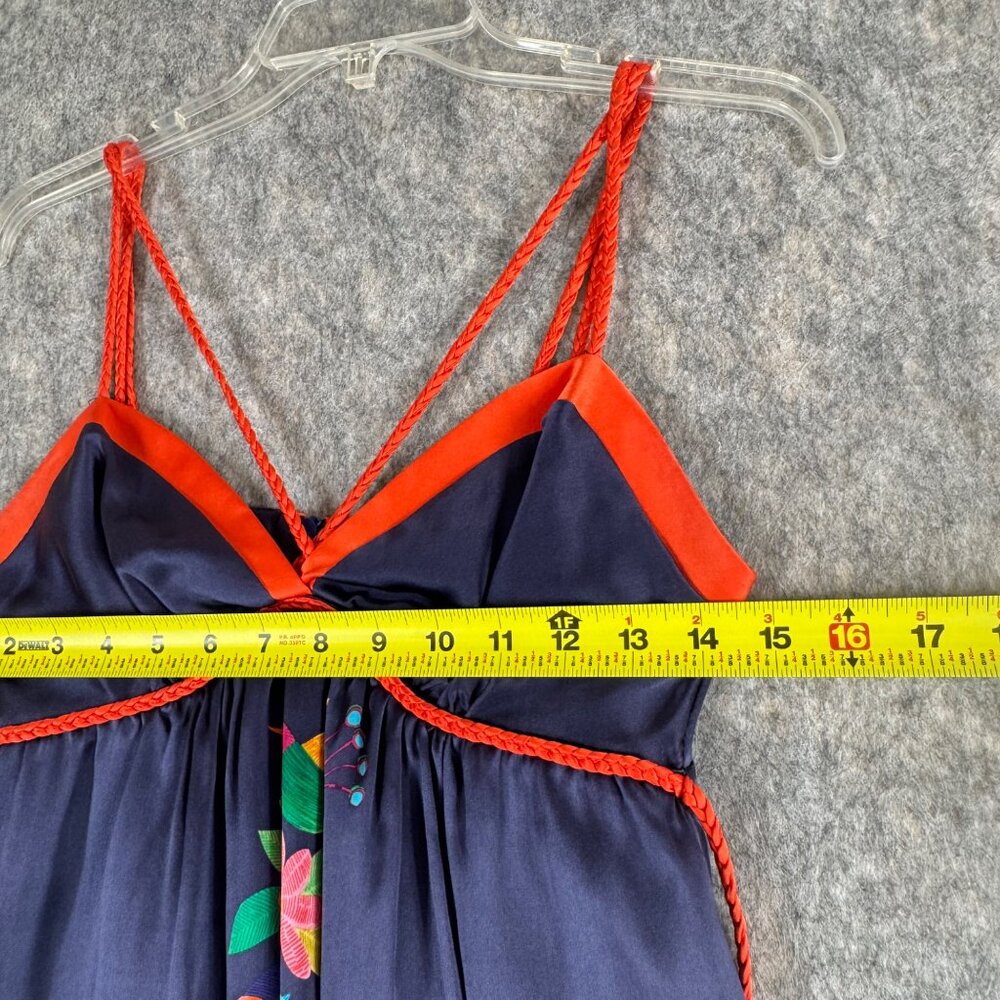 Voom By Joy Jan Silk Floral Dress Sz S Strappy Blue Orange Knee Length - Picture 6 of 14